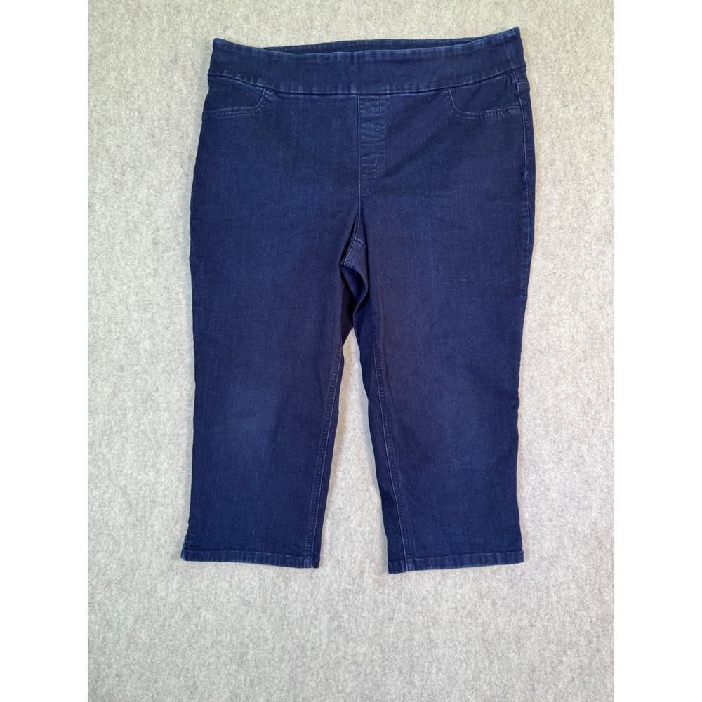 Chicos Perfect Stretch Capri Jeans Womens 3 Large Dark Wash Indigo Pull On Denim